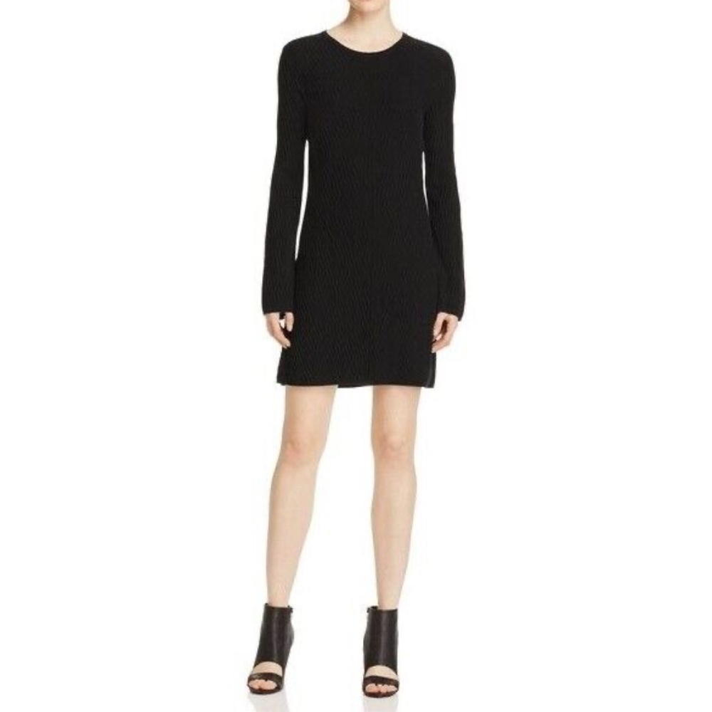 THEORY Sweater Dress size Medium Black Ribbed Long Sleeve Mini